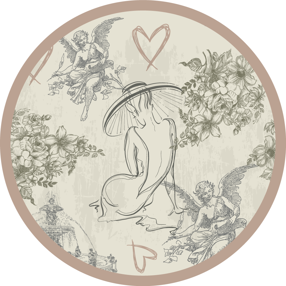 Tapis vinyle rond vintage motif fleur et ange - TenStickers