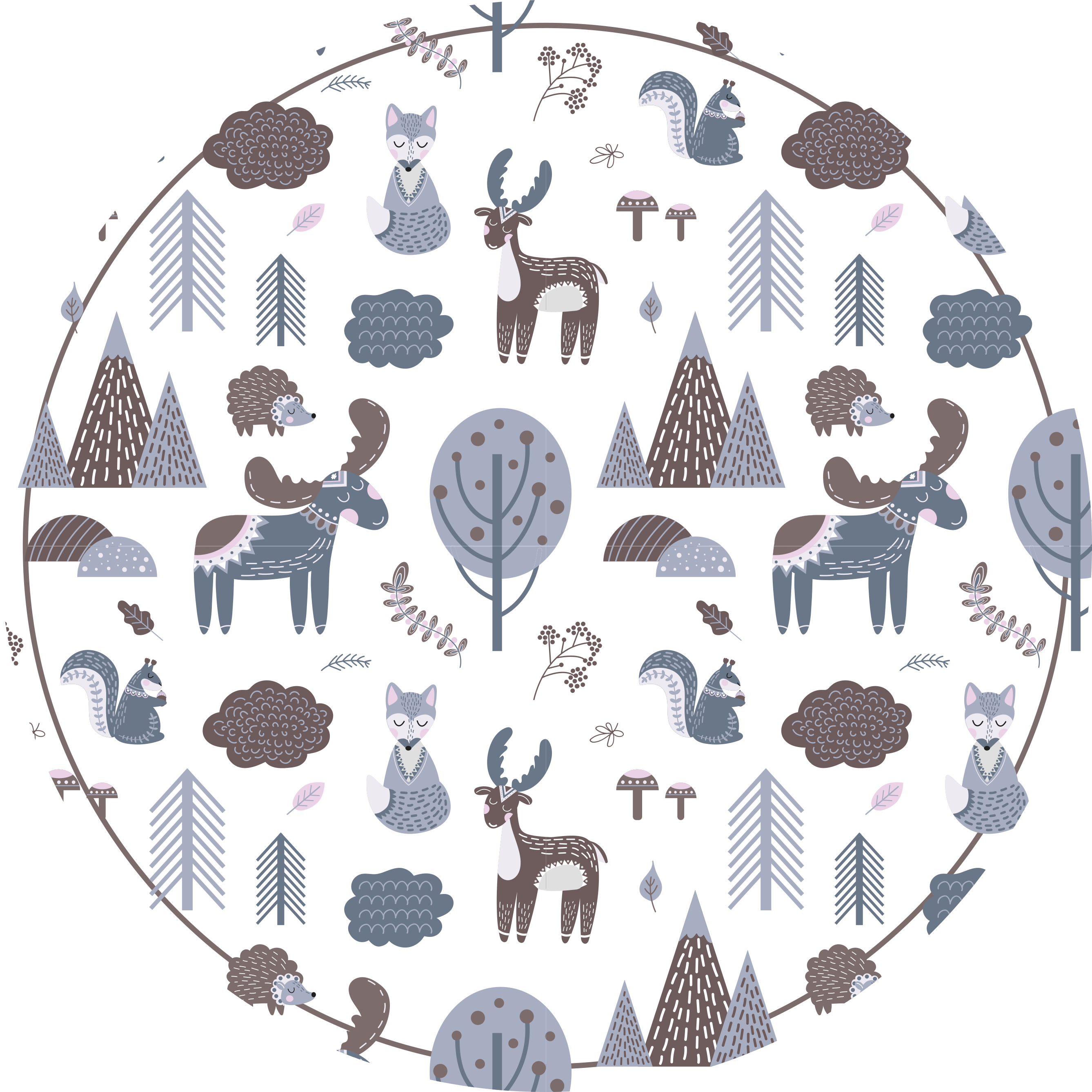 Tapis vinyle rond motif d'animaux style scandinave - TenStickers
