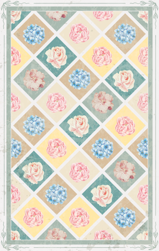 Tapis vinyle vintage losanges avec des fleurs - TenStickers