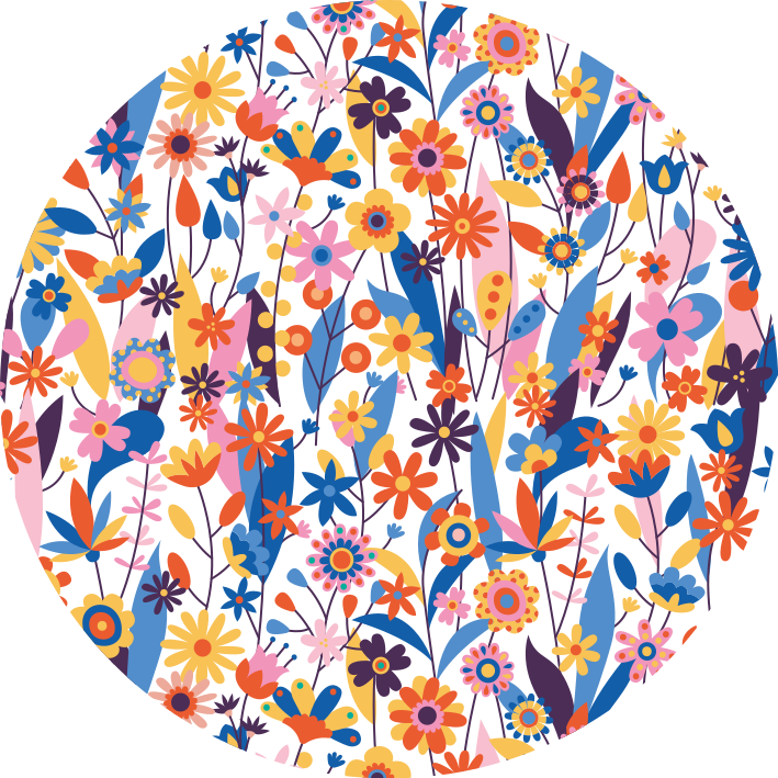 Tapis vinyle salon rond nature fleurs multicolores - TenStickers