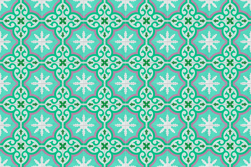 Tapis vinyle rétro carreaux hydrauliques verts - TenStickers