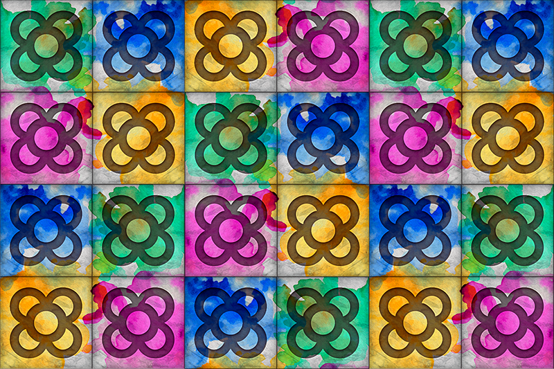 Tapis vinyle rétro carrelage panot coloré - TenStickers