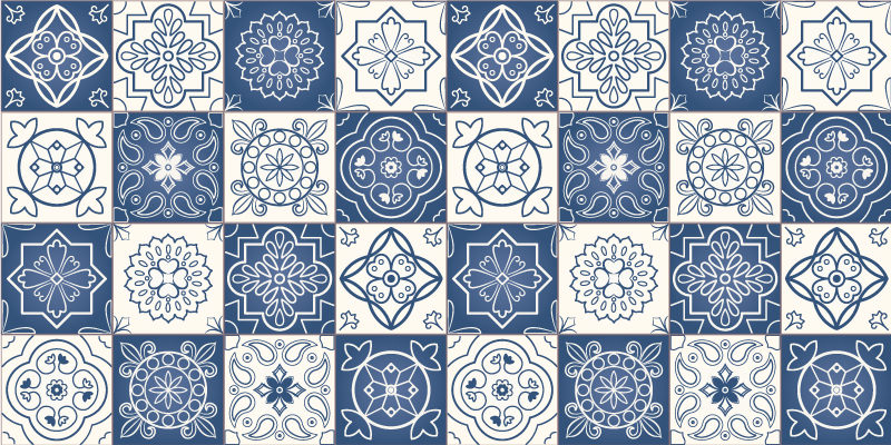 Tapis lino cuisine carreaux bleus vintage - TenStickers