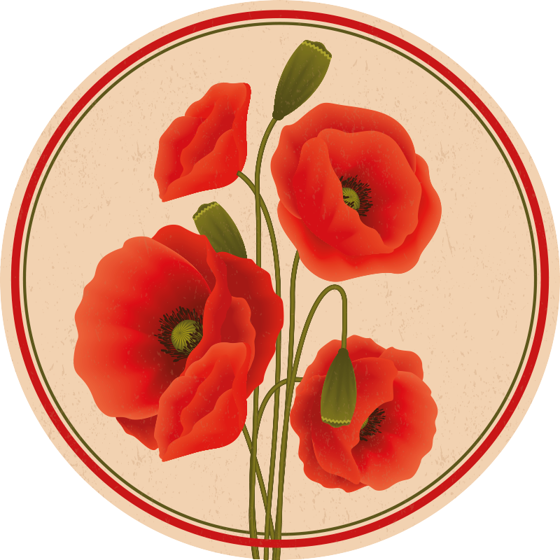 Tapis vinyle rond fleurs coquelicots rouges - TenStickers