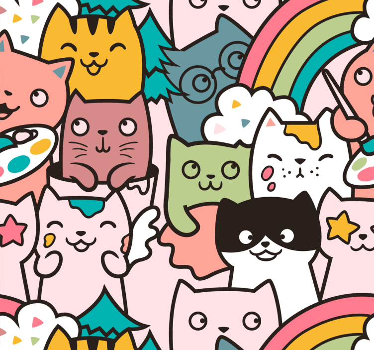 Papier peint chambre bébé licornes de chat ludiques - TenStickers
