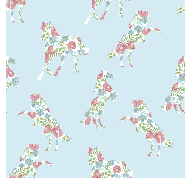 Papier peint chevaux motif floral en patchwork - TenStickers