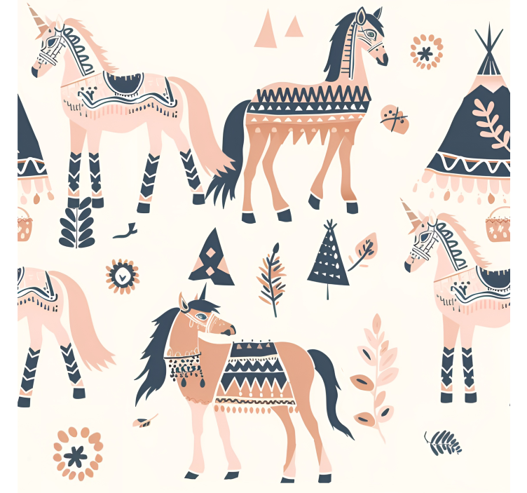 Papier peint chevaux motif ethnique - TenStickers