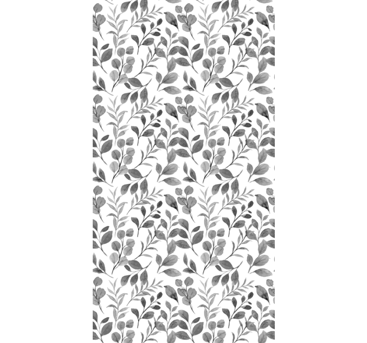 Papier peint feuilles motif gris sur fond blanc - TenStickers