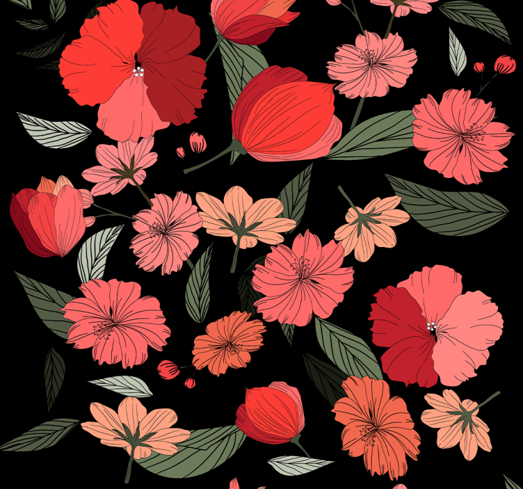 Papier peint floral motif noir - TenStickers