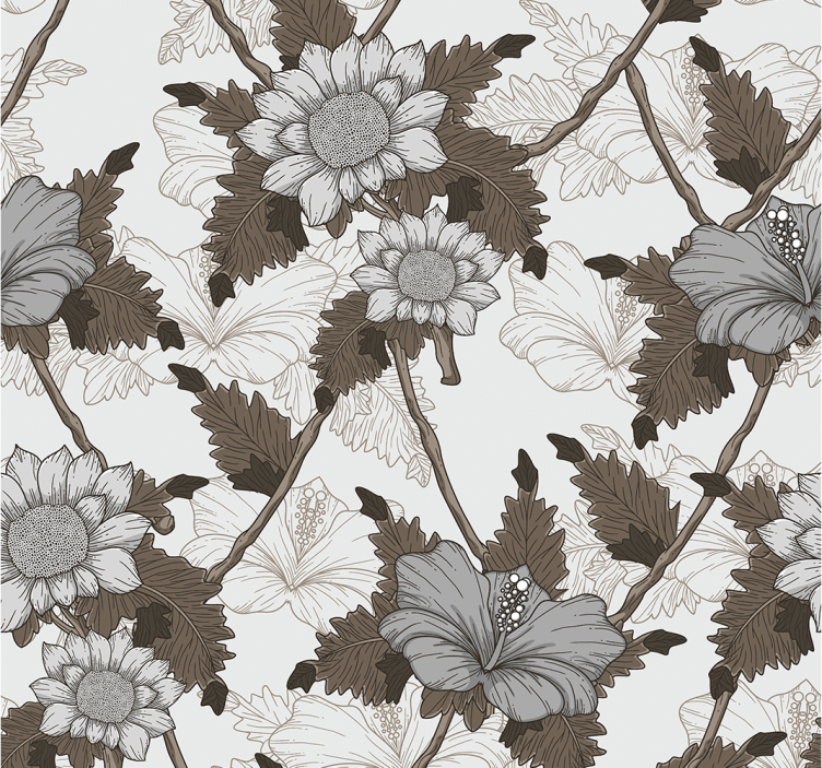 Papier peint ornemental floral monochrome - TenStickers