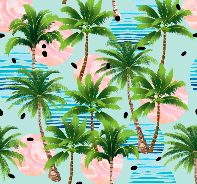 Papier peint jungle palmiers sur le soleil en marbre - TenStickers