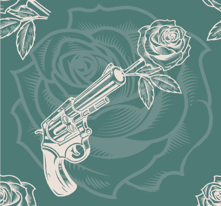 Papier peint art pistolet avec des roses - TenStickers