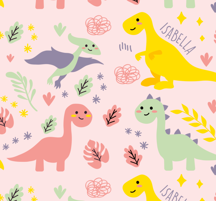 Papier peint bébé dinosaures avec prénom personnalisé - TenStickers