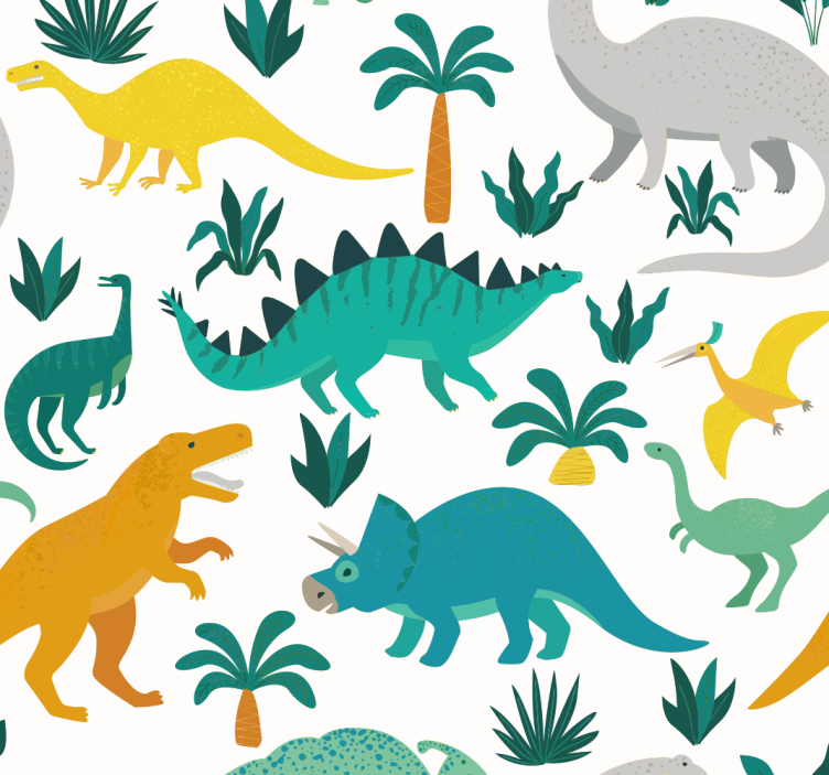 Papier peint dinosaures avec des arbres - TenStickers