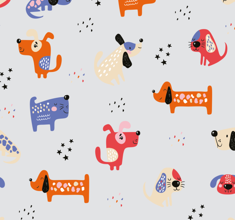 Papier peint chambre chiens illustrés - TenStickers