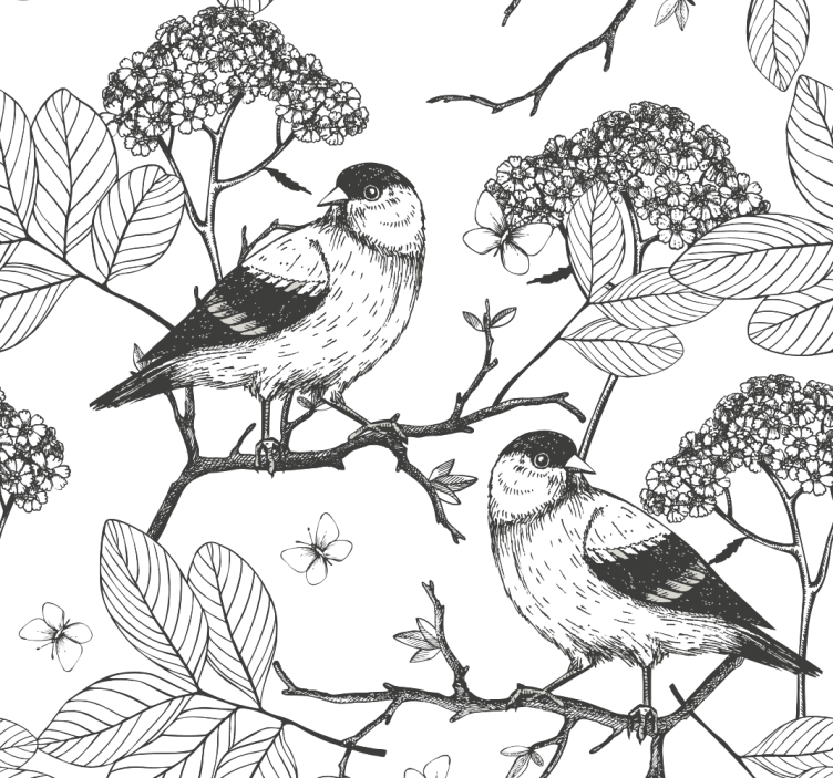 Papier peint oiseaux motif botanique  - TenStickers