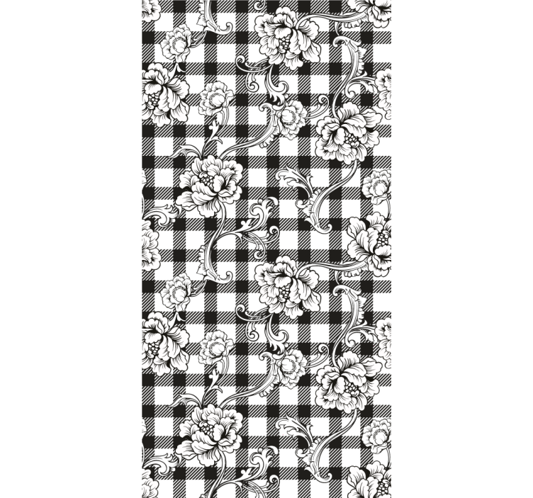 Papier peint fleurs damier floral - TenStickers