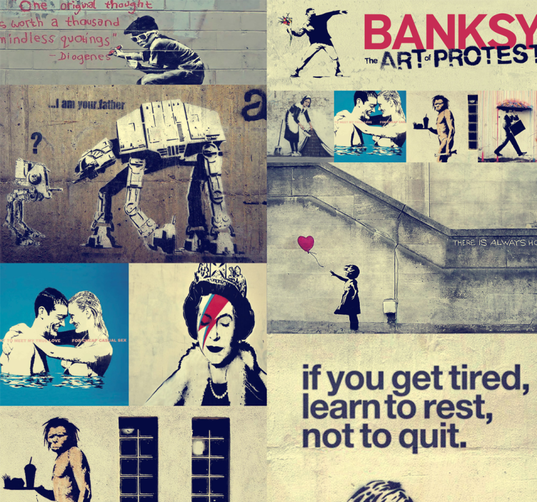 Papier peit chambre ado art collage Banksy - TenStickers