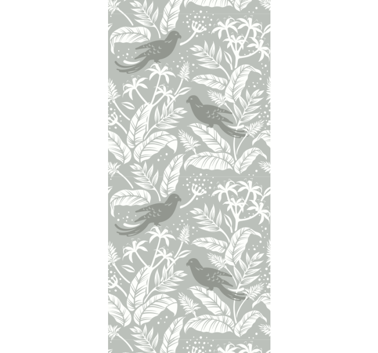 Papier peint feuilles oiseaux gris sereins - TenStickers