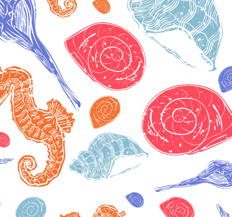 Papier peint poissons coquillages et hippocampes - TenStickers