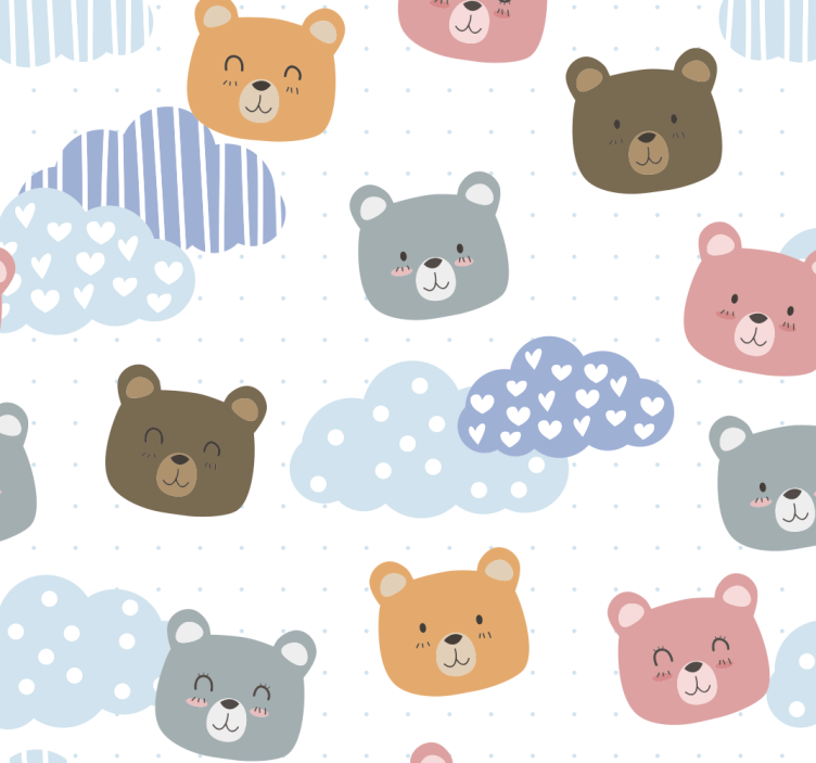 Papier peint chat dessin animé, ours, nuages - TenStickers