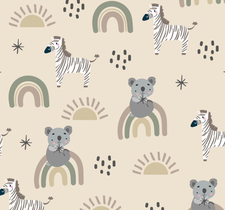 Papier peint animaux pour enfant beige pastel - TenStickers
