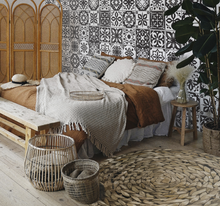 Papier peint carrelage arabesques noires et blanches - TenStickers