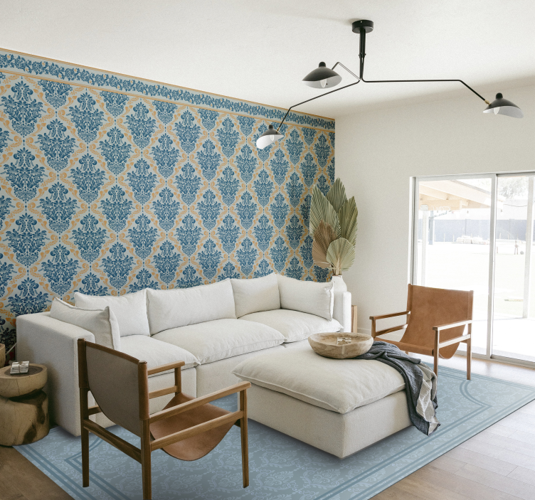 Papier peint baroque bleu et jaune - TenStickers