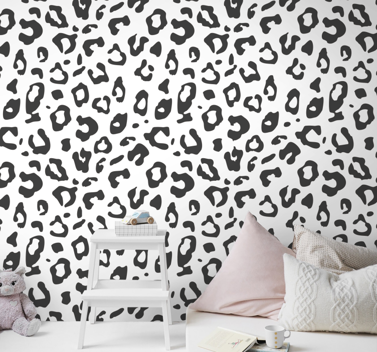 Papier peint chambre ado léopard noir et blanc - TenStickers