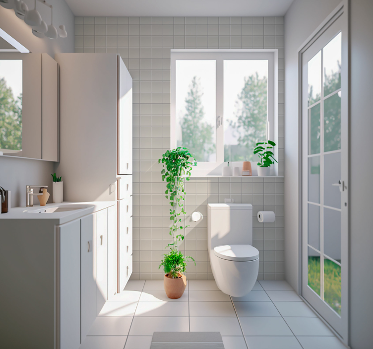 Papier peint carrelage blanc motif carreaux - TenStickers