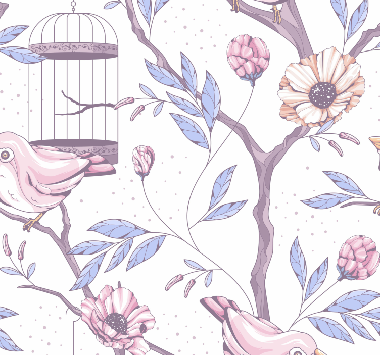 Papier peint branches avec des oiseaux - TenStickers