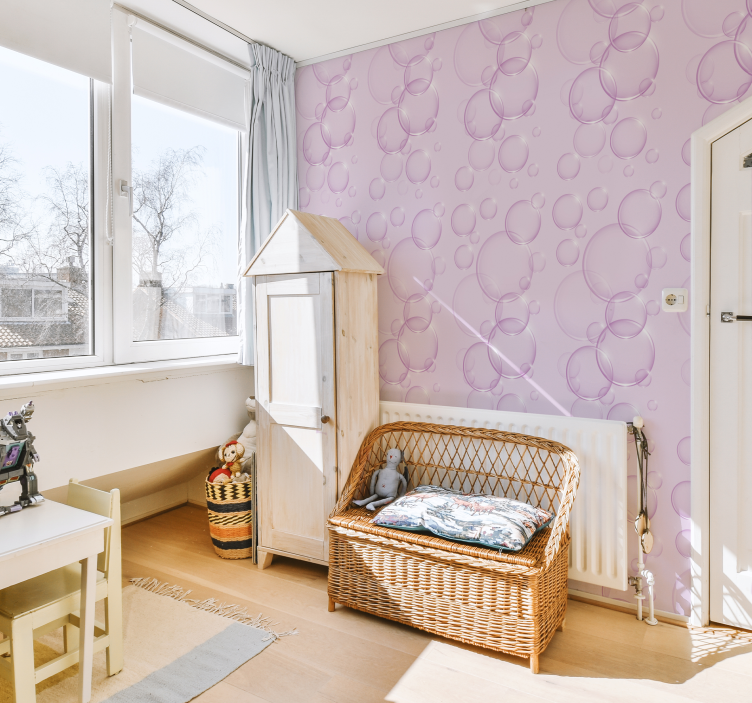 Papier peint à bulles rose pour enfants - TenStickers