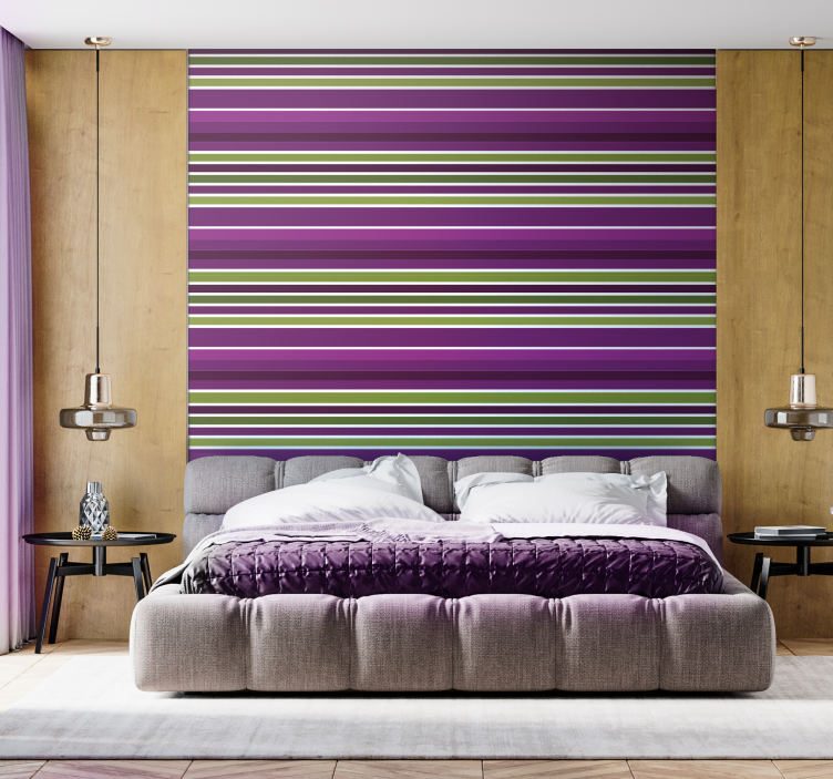 Papier peint rayures Design horizontal violet et vert - TenStickers