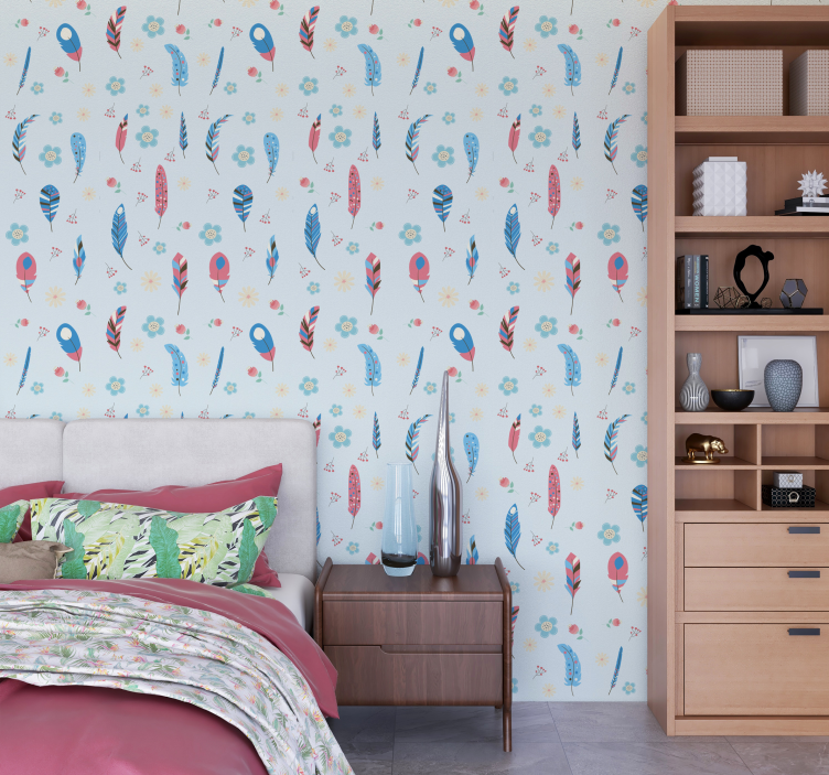 Papier peint chambre ado motif plume bohème - TenStickers