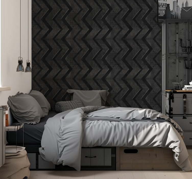 Papier peint chambre ado rayures en acier noir - TenStickers
