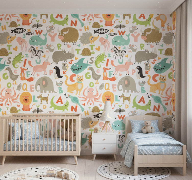 Papier peint animaux enfants avec lettres de l'alphabet - TenStickers