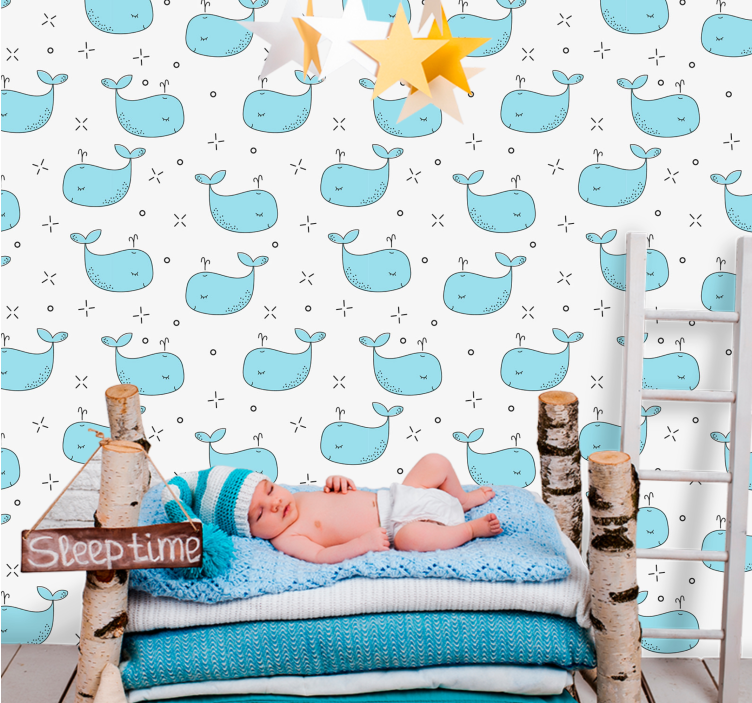 Papier peint chambre enfant bébés baleines bleues - TenStickers