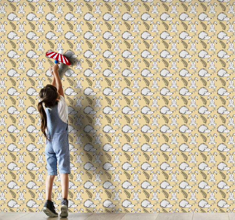 Papier peint animaux modèle de lapin et de hérisson - TenStickers