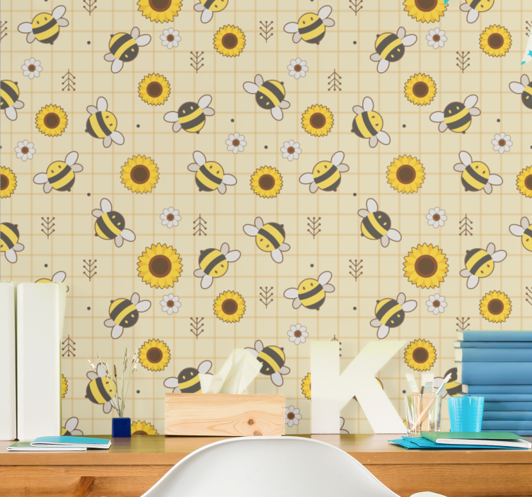 Papier peint animaux modèle de tournesol d'abeille - TenStickers