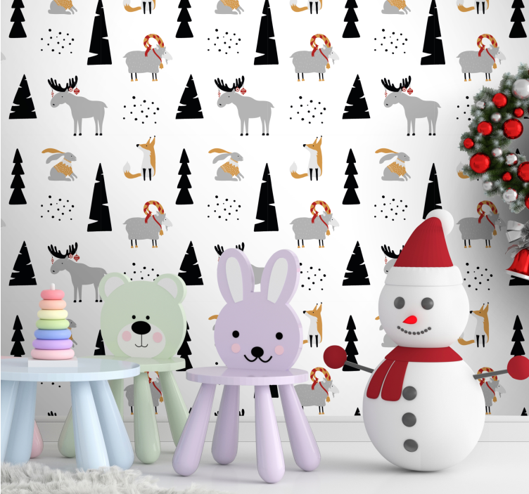 Papier peint animaux motif animalier festif - TenStickers