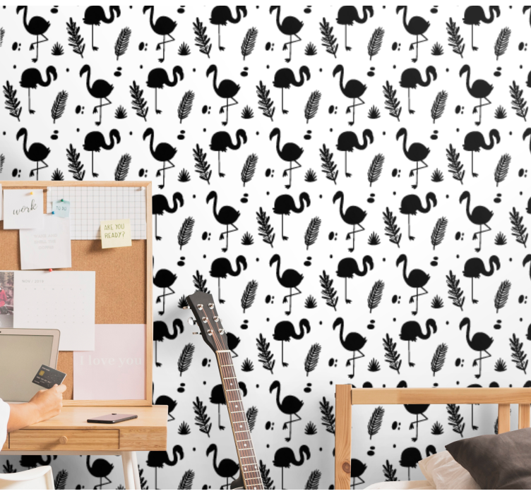 Papier peint animaux motif de feuillage de flamant rose - TenStickers
