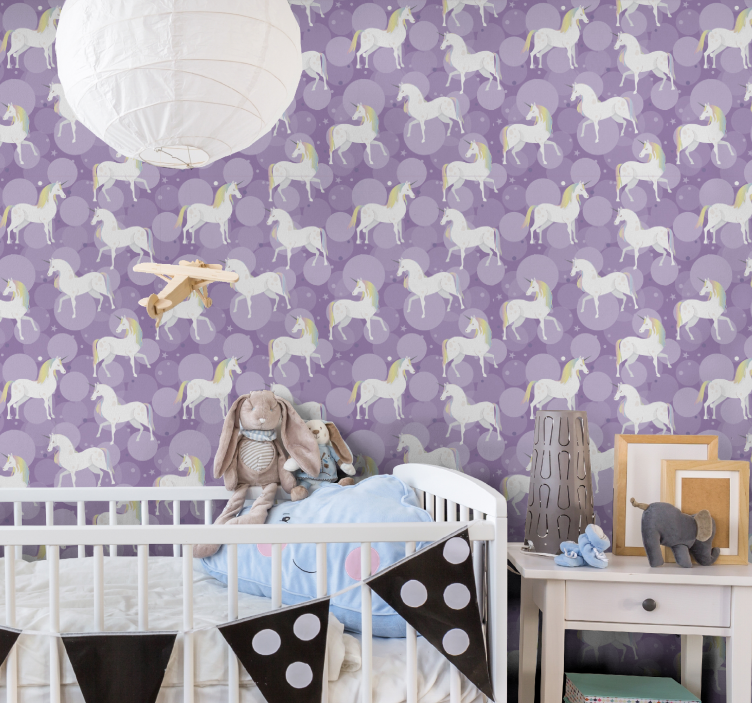 Papier peint chambre bébé motif de licorne ravissant - TenStickers