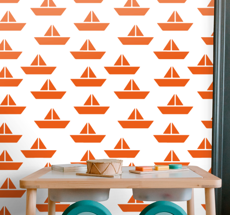 Papier peint chambre enfant motif voilier orange - TenStickers