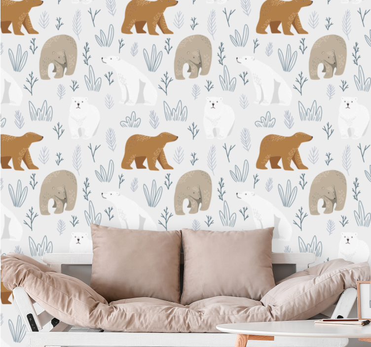 Papier peint animaux motif ours brun et ours polaire - TenStickers
