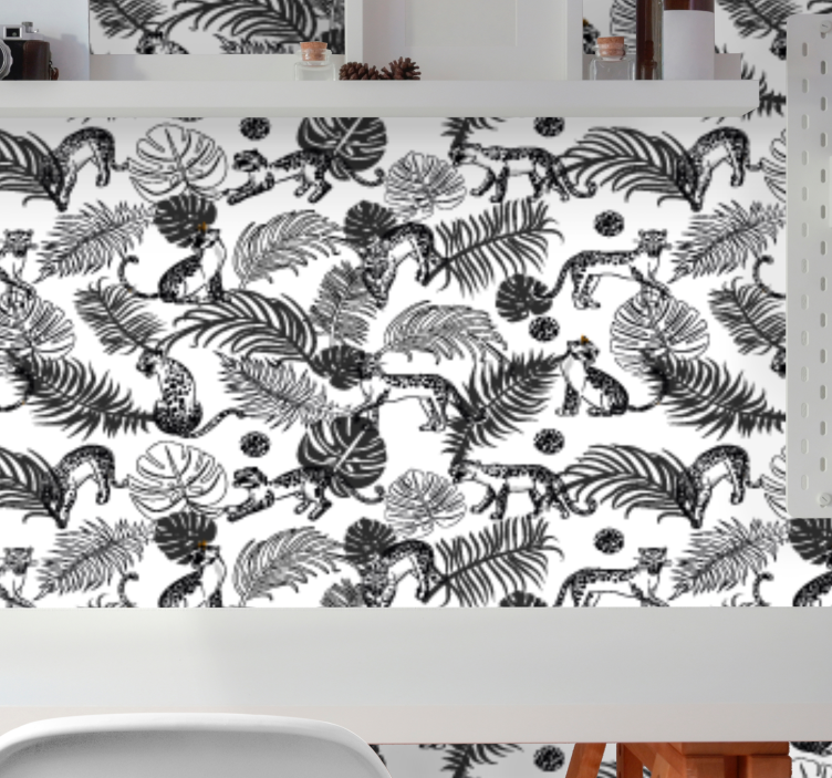 Papier peint jungle motif noir et blanc - TenStickers