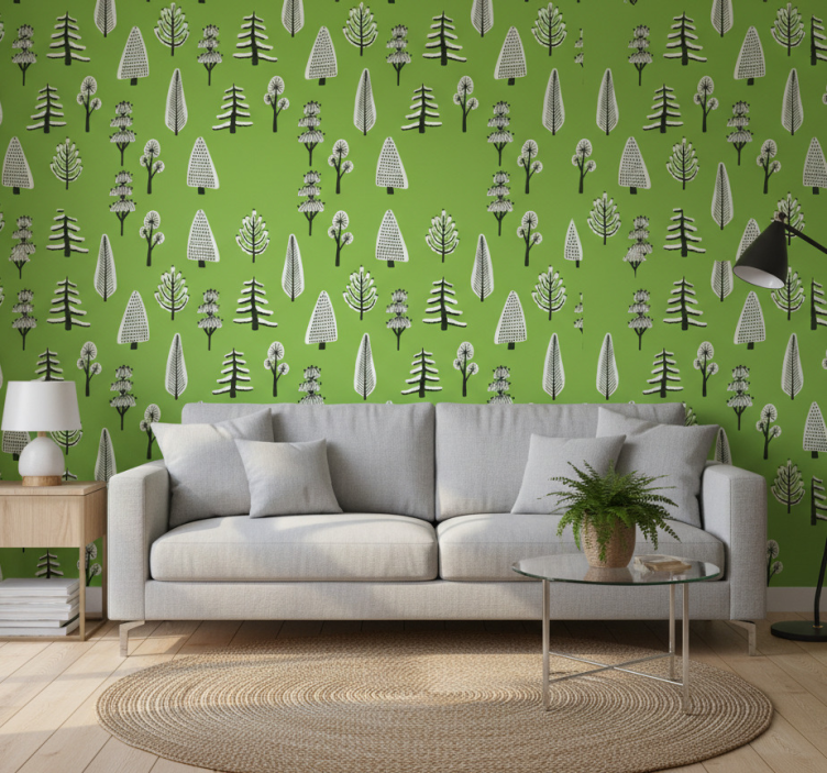 Papier peint arbre différents arbres verts - TenStickers