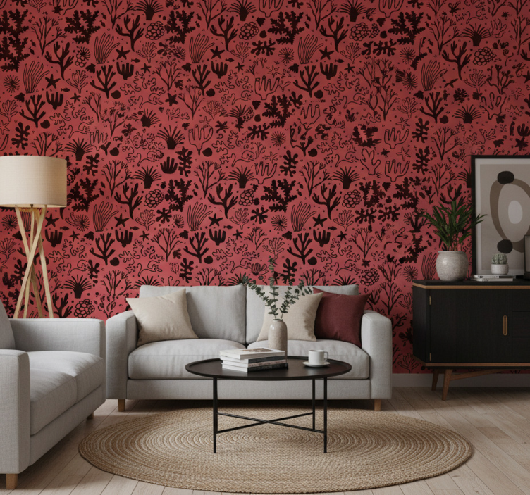 Papier peint arbre feuilles australiennes rouges et noires - TenStickers