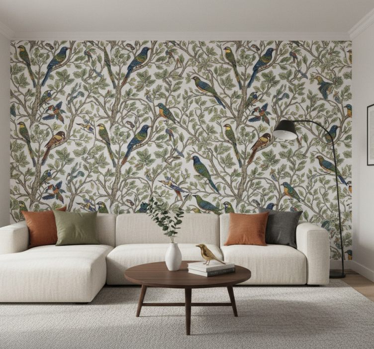 Papier peint arbre oiseaux dans la forêt - TenStickers