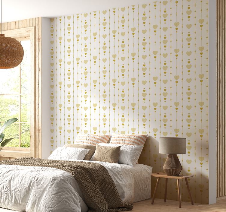 Papier peint chambre adulte cordes jaunes en forme de cœur - TenStickers