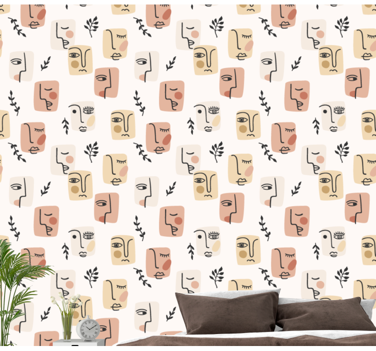 Papier peint art motifs faciaux abstraits - TenStickers